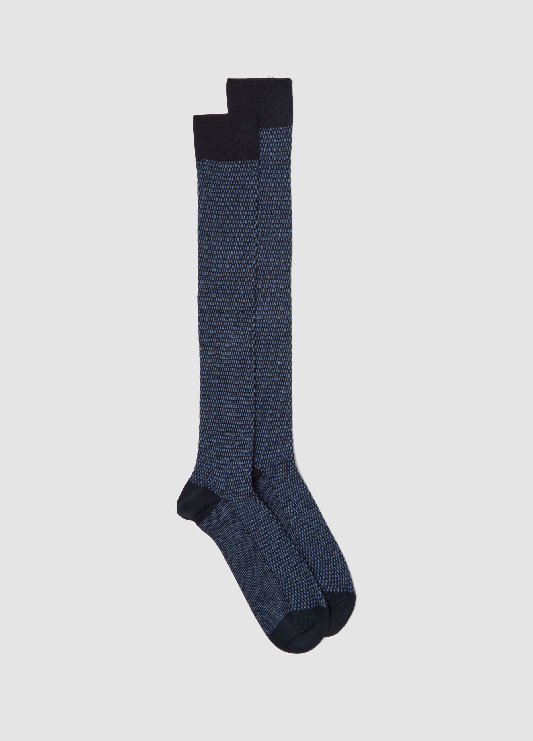 Blue long socks in stretch cotton