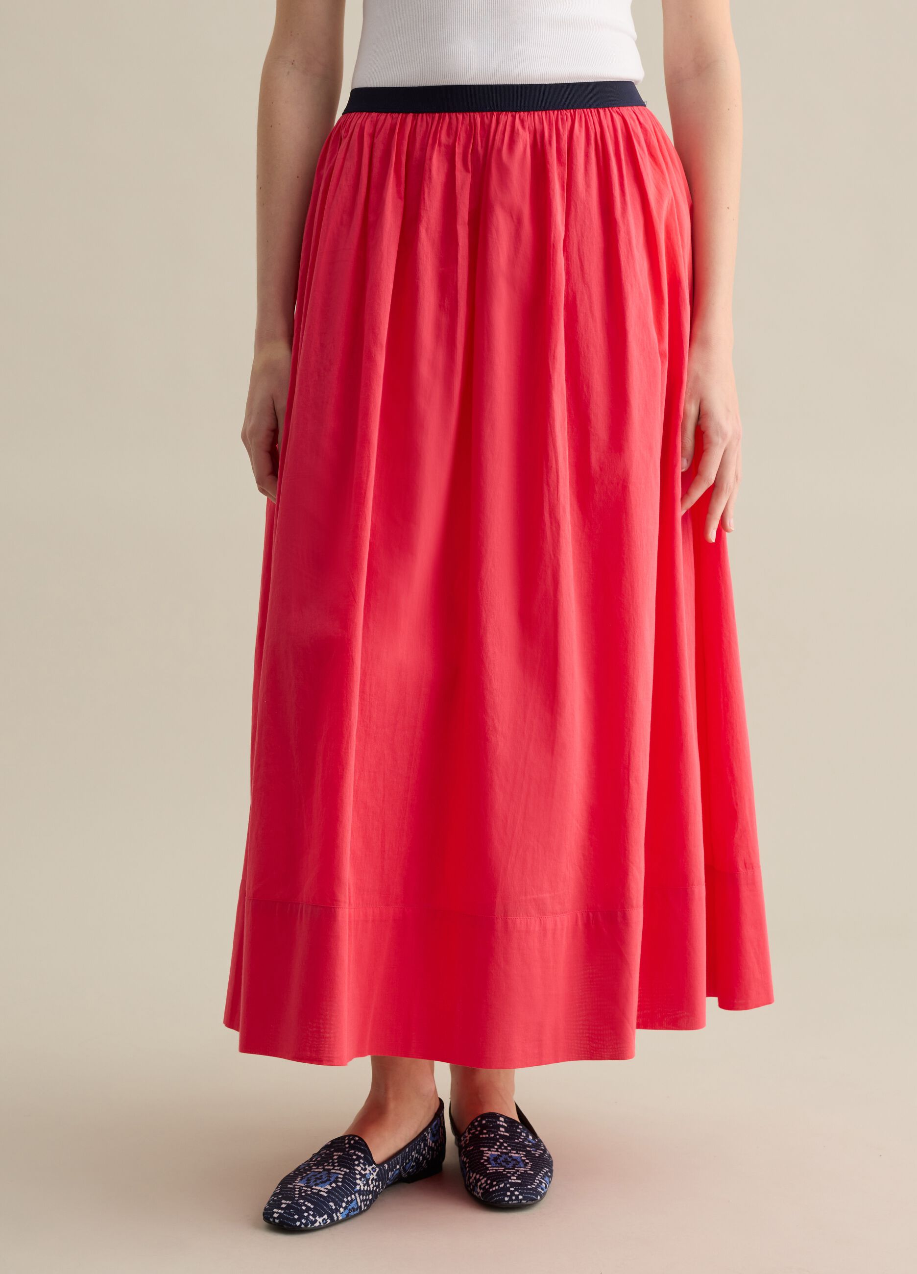Red cotton midi skirt