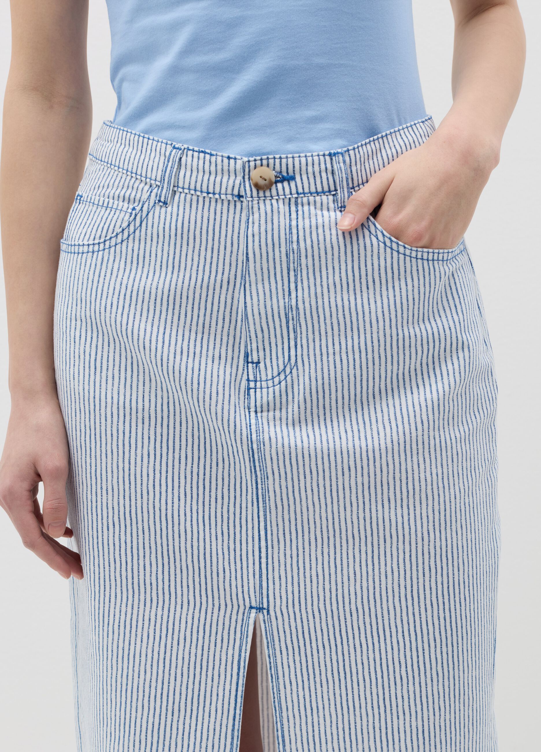 Striped midi skirt with split