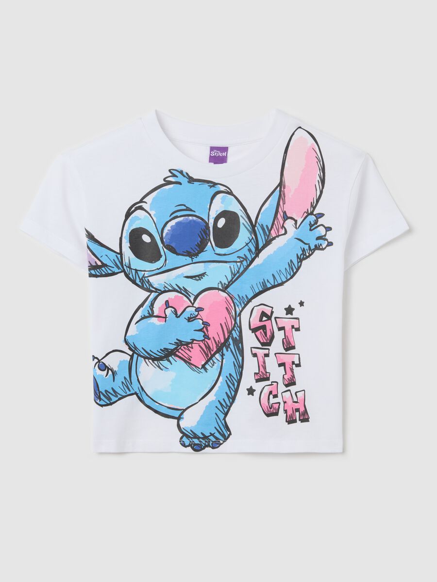 White crop T-shirt in cotton with Stitch print_3