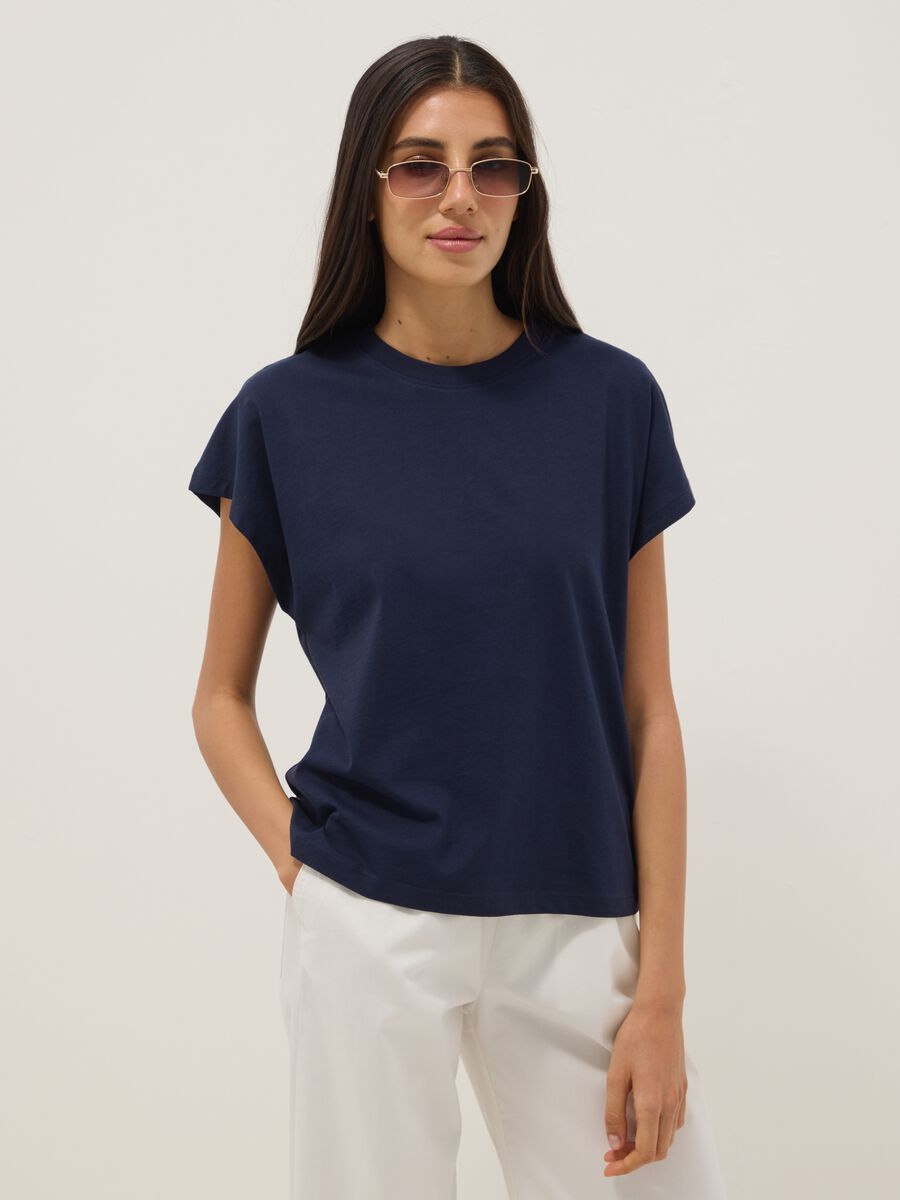 Blue fitted short-sleeve T-shirt in pure cotton_1