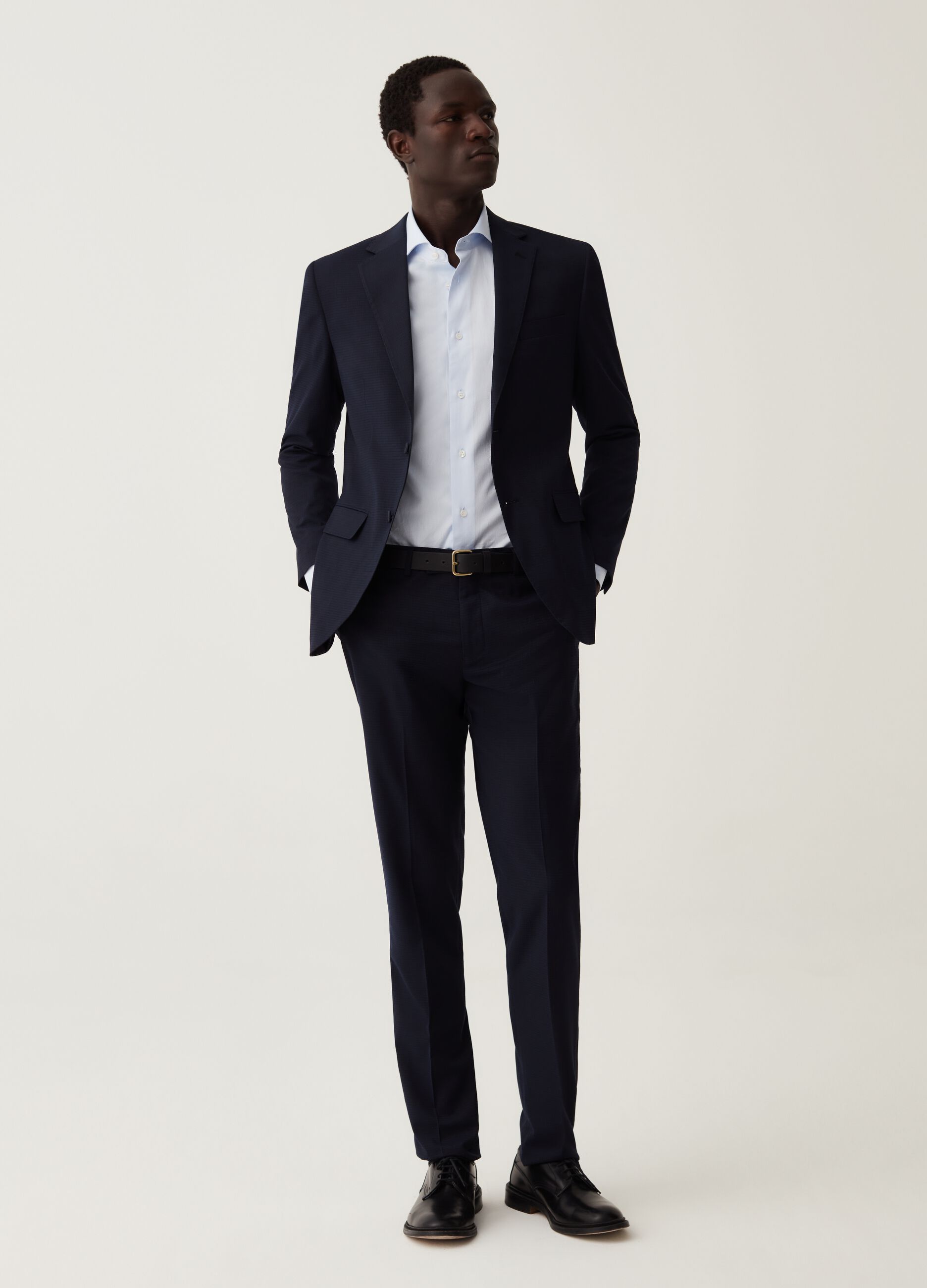 Blazer slim fit micro trama a quadri blu navy_1