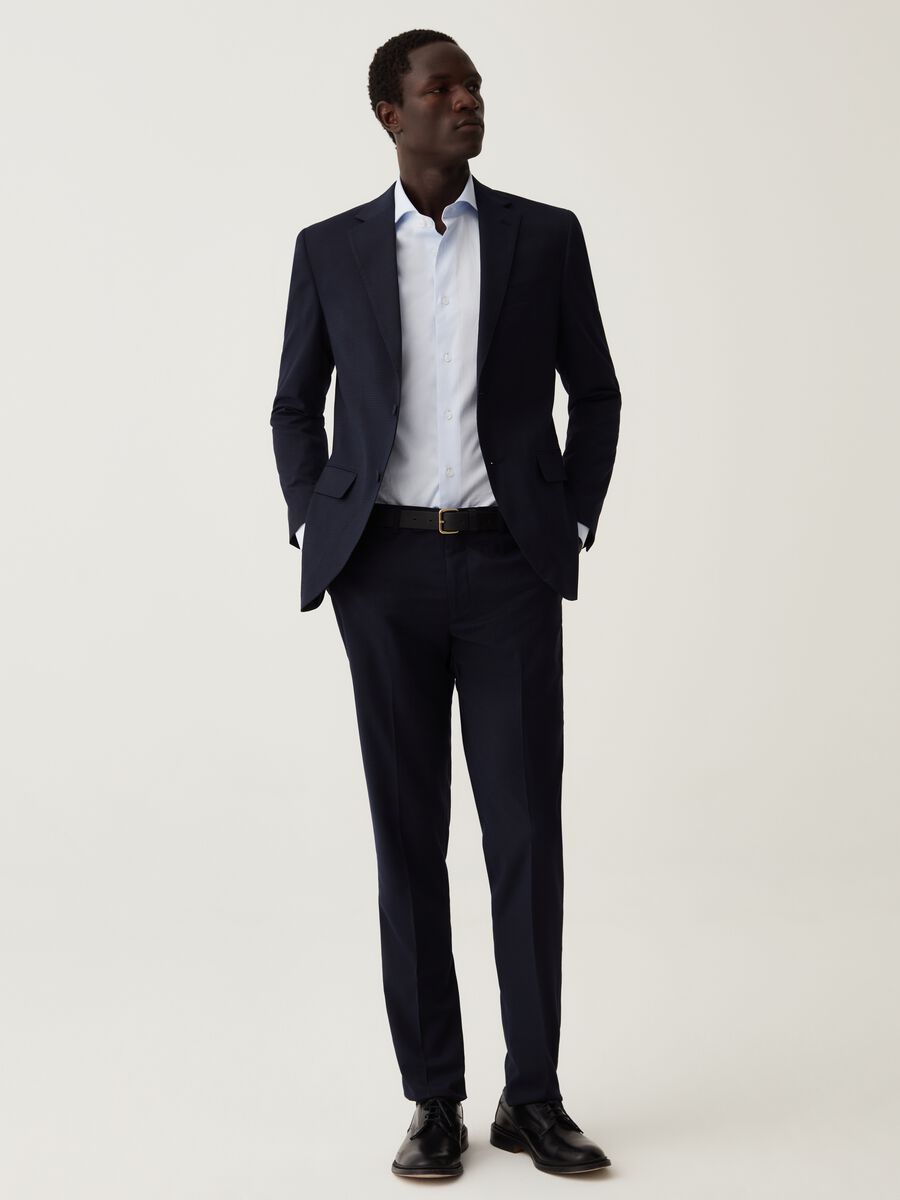 Blazer slim fit micro trama a quadri blu navy_1