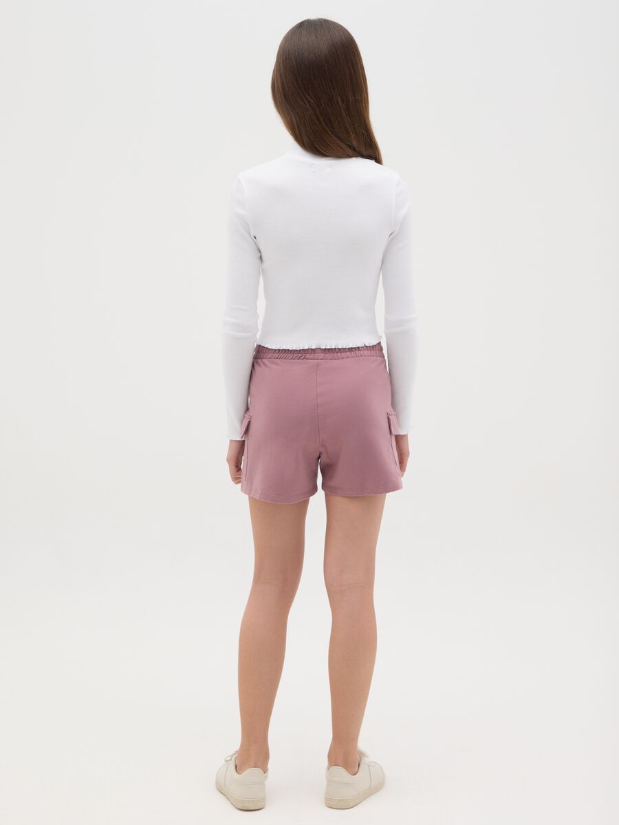 Pink cargo shorts in fleece with elasticated waist_1