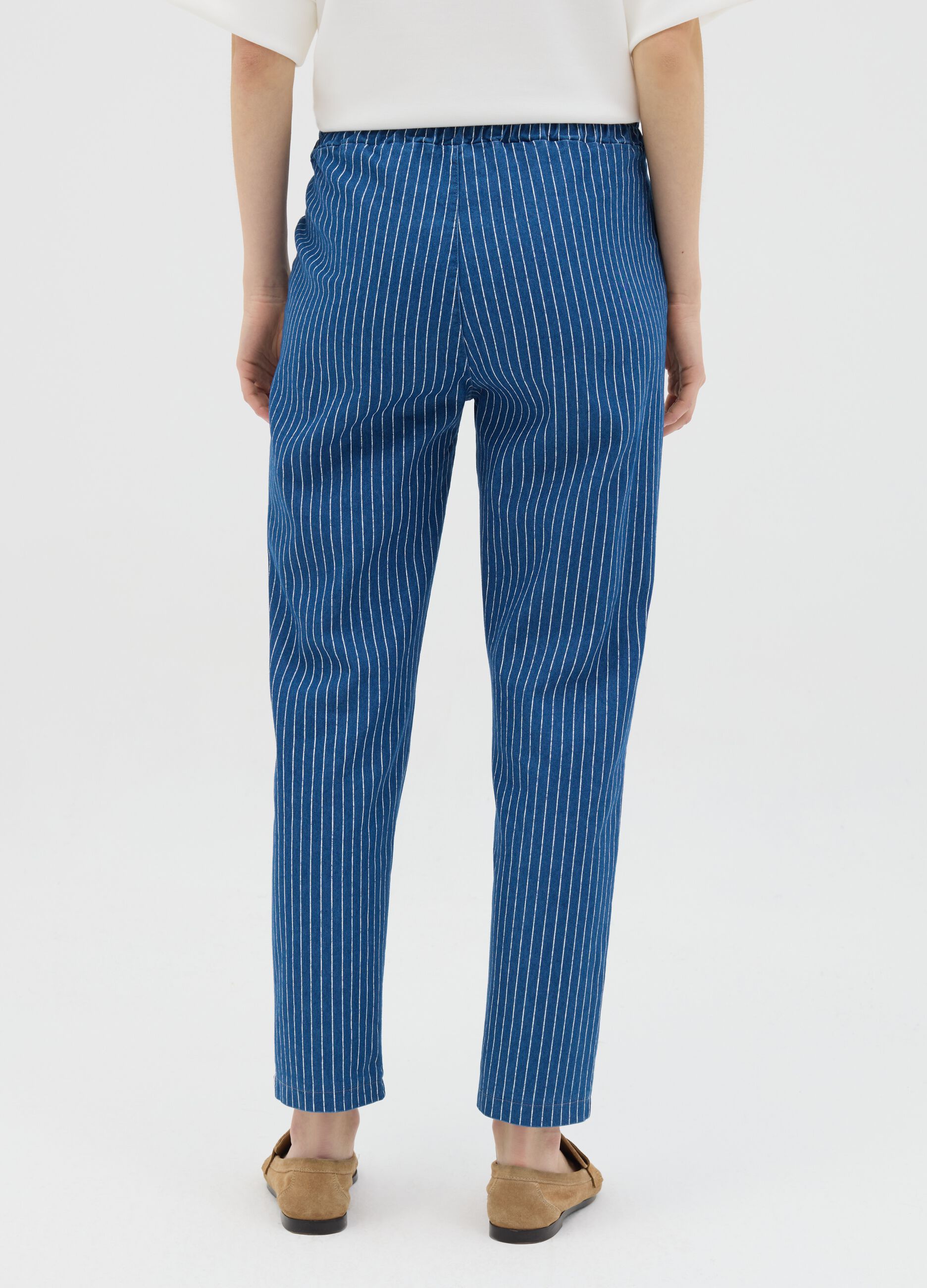 Blue cigarette trousers with striped pattern