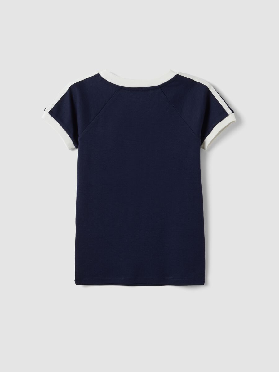 Blue pure cotton V-neck T-shirt with front print_1