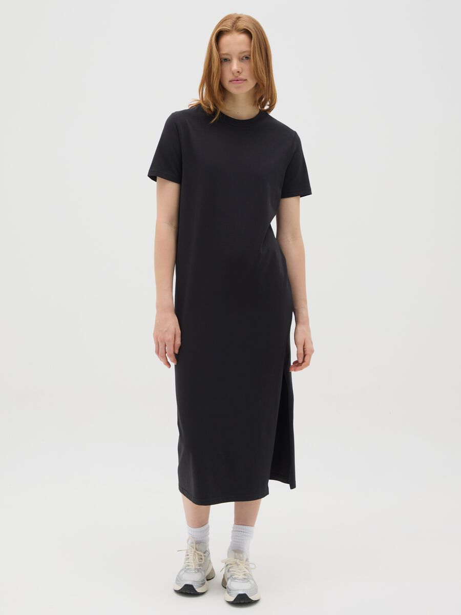 Women's long black stretch cotton dress_0