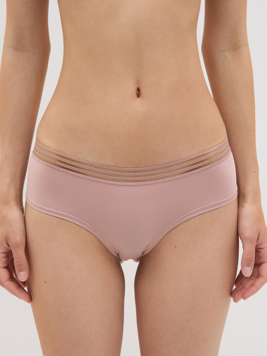 Microfibre French knickers with striped elastic_2