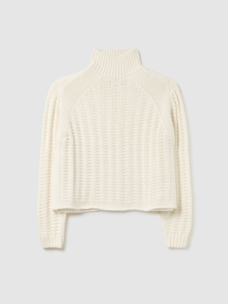 White regular fit sweater with jacquard pattern and vulcan collar_4