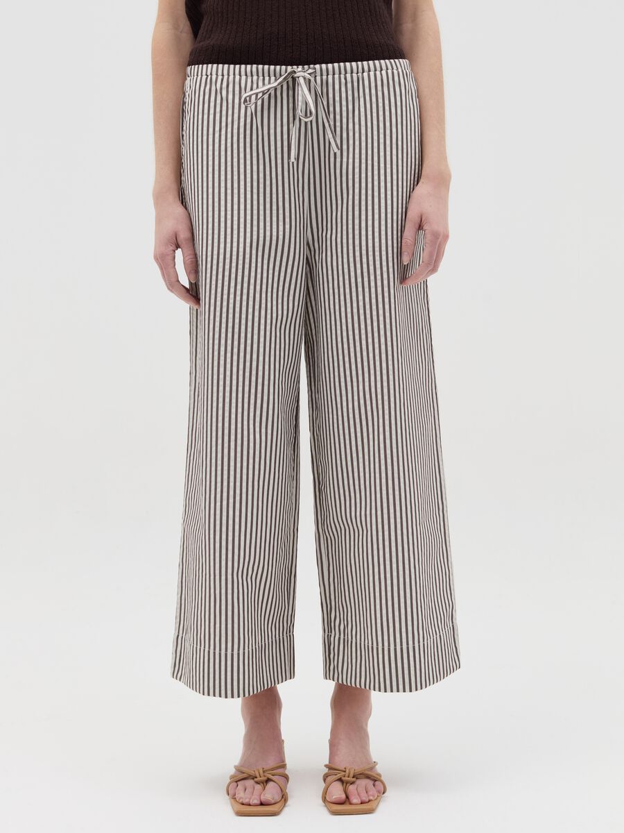 White and brown wide-leg trousers with stripes_1