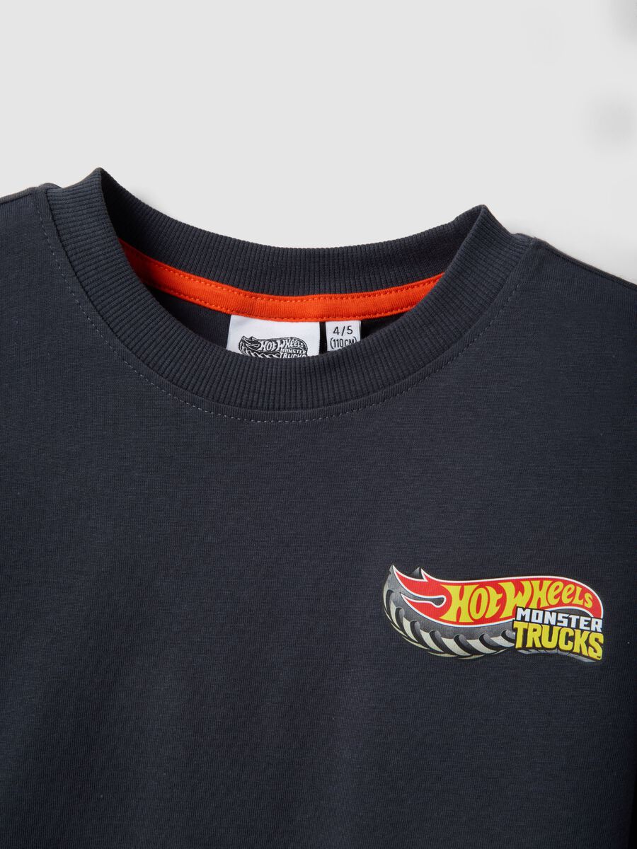 T-shirt in puro cotone nero da bambino regular fit con logo Hot Wheels_2