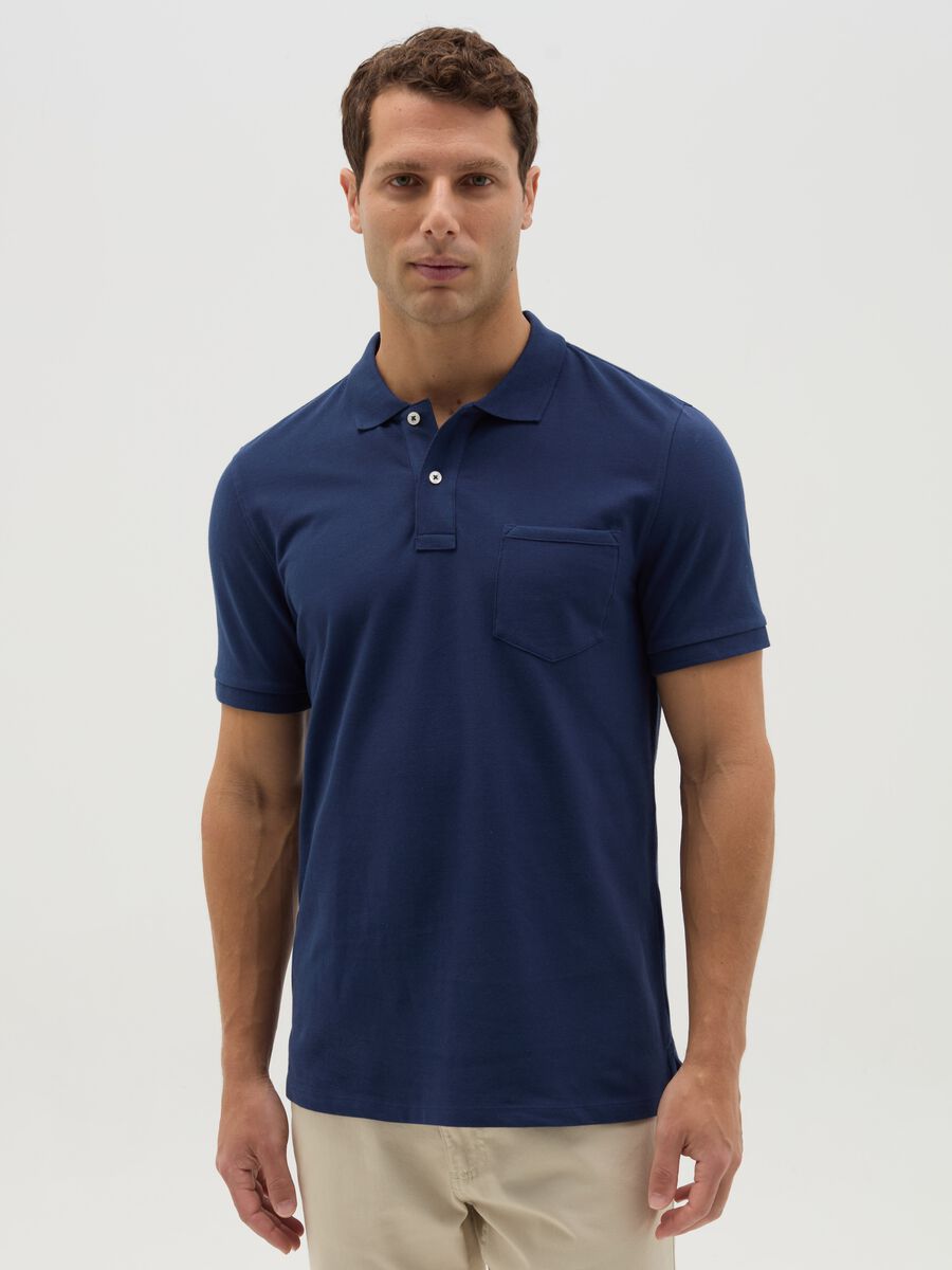 Stretch cotton polo shirt with pocket_0