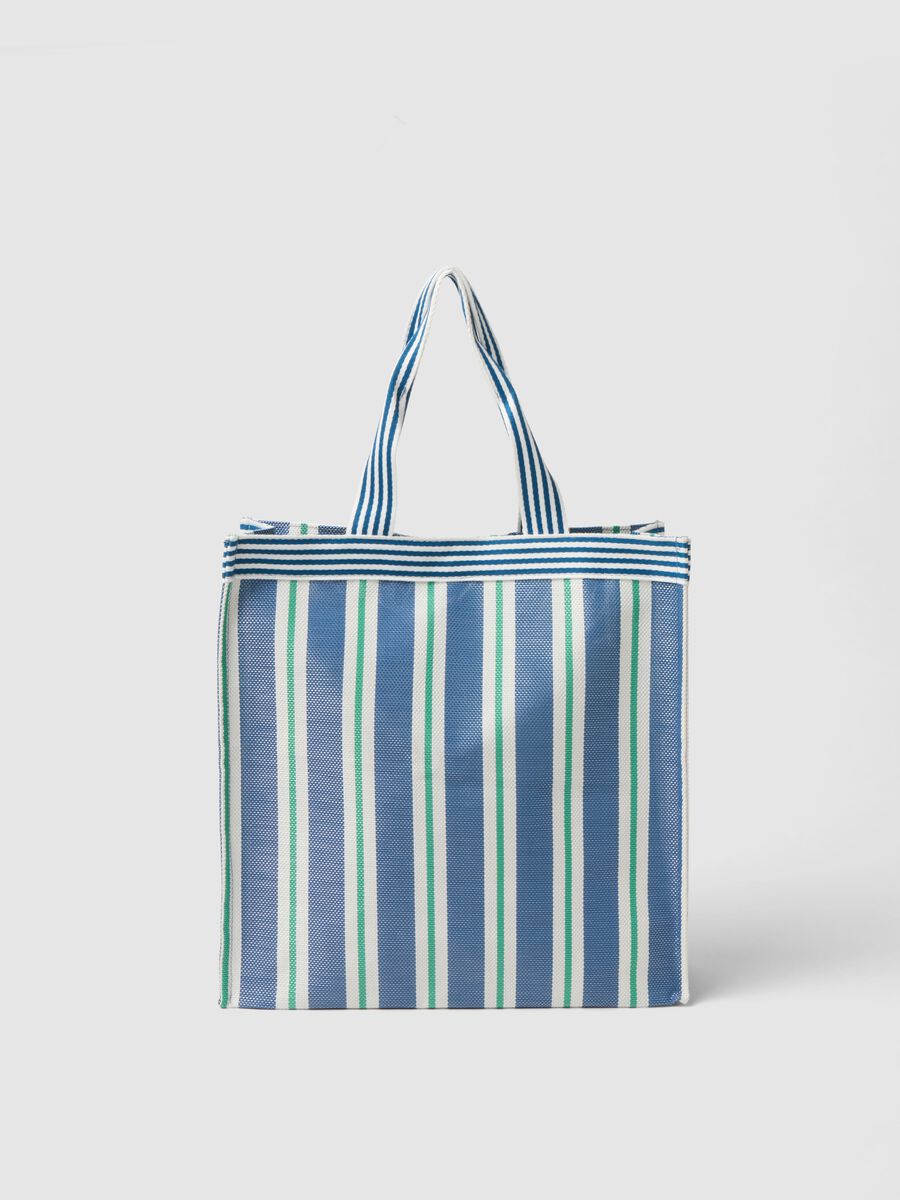 Multicolour striped shopper bag with embroidered inscription_1