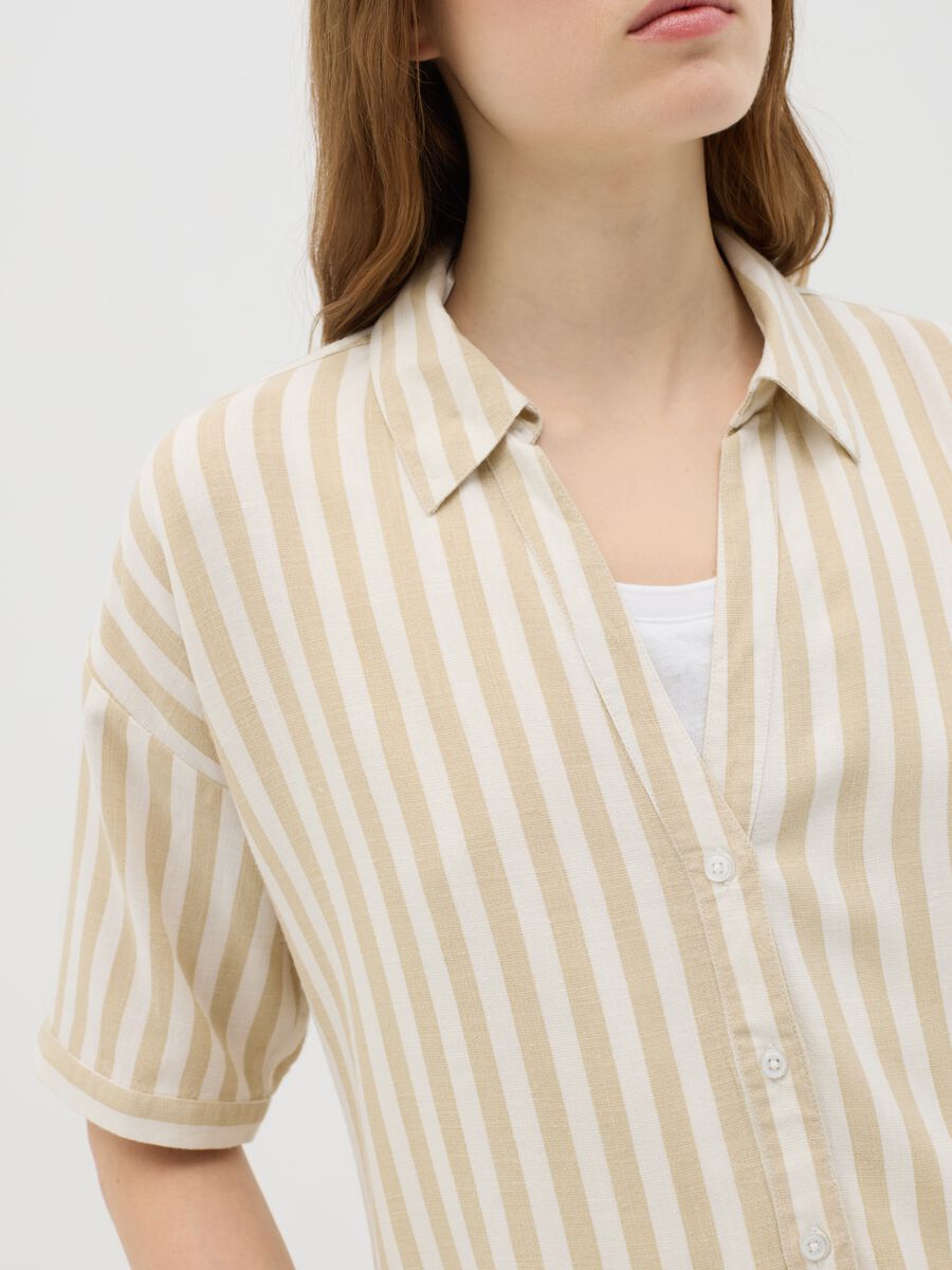 Beige and white striped linen and viscose shirt_2