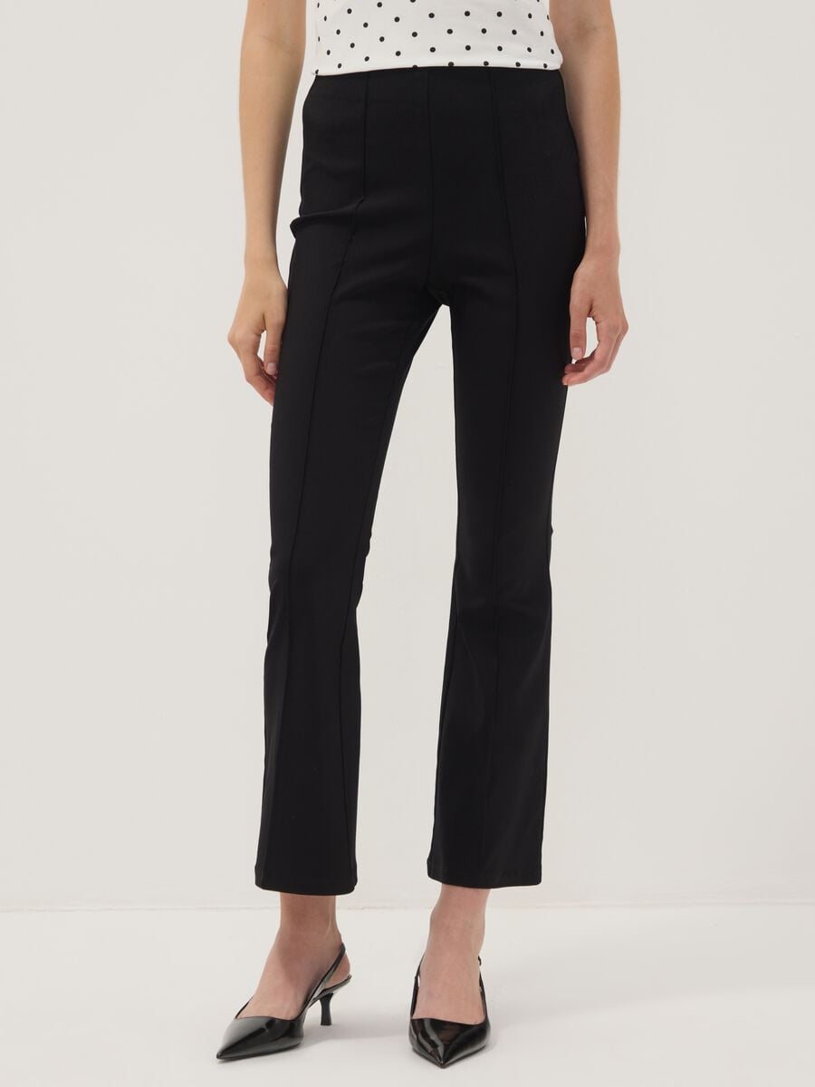 Leggings flare neri in viscosa elasticizzato_1