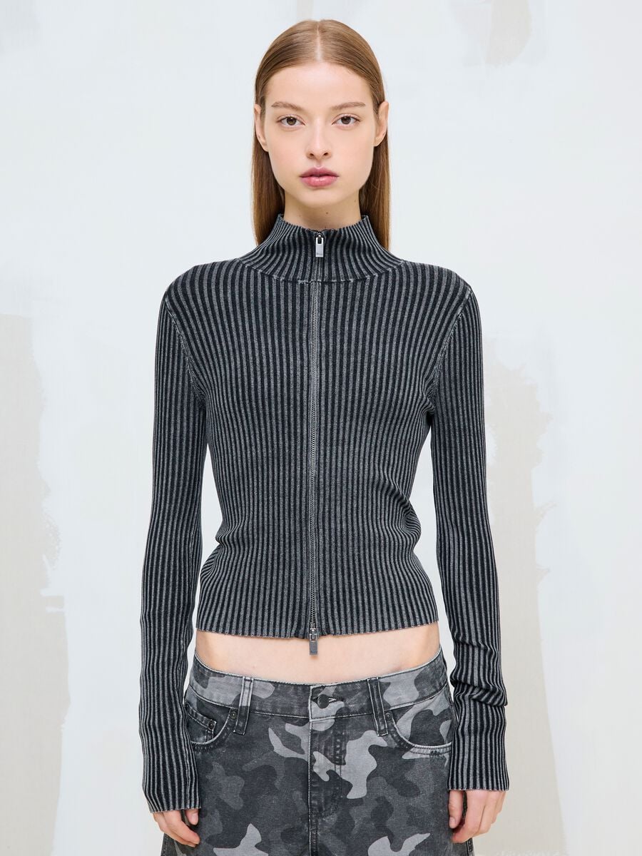 Full-Zip Ribbed Knit Vintage Grey_3