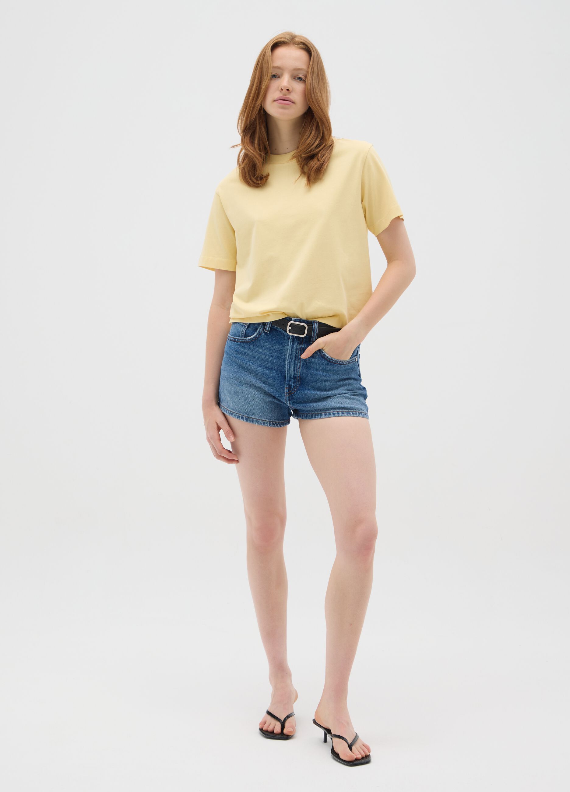 Yellow pure cotton women's T-shirt regular fit