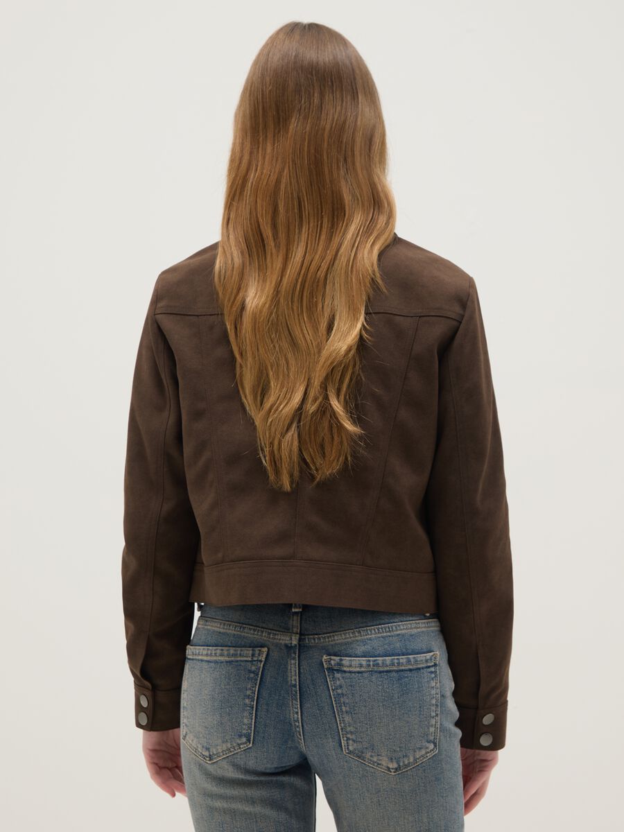 Brown regular fit jacket with snap buttons and chest pockets_4