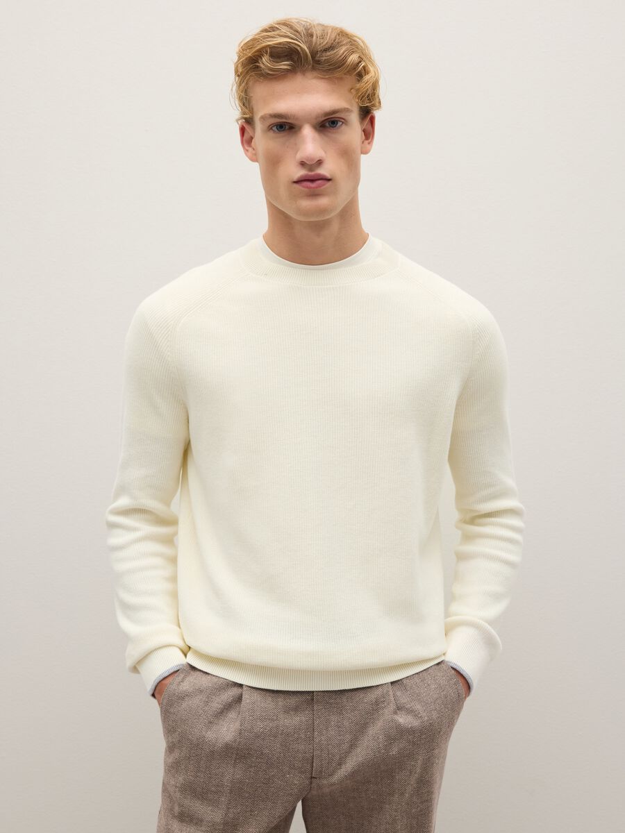 Beige pure cotton sweatshirt regular fit with crew neck_0