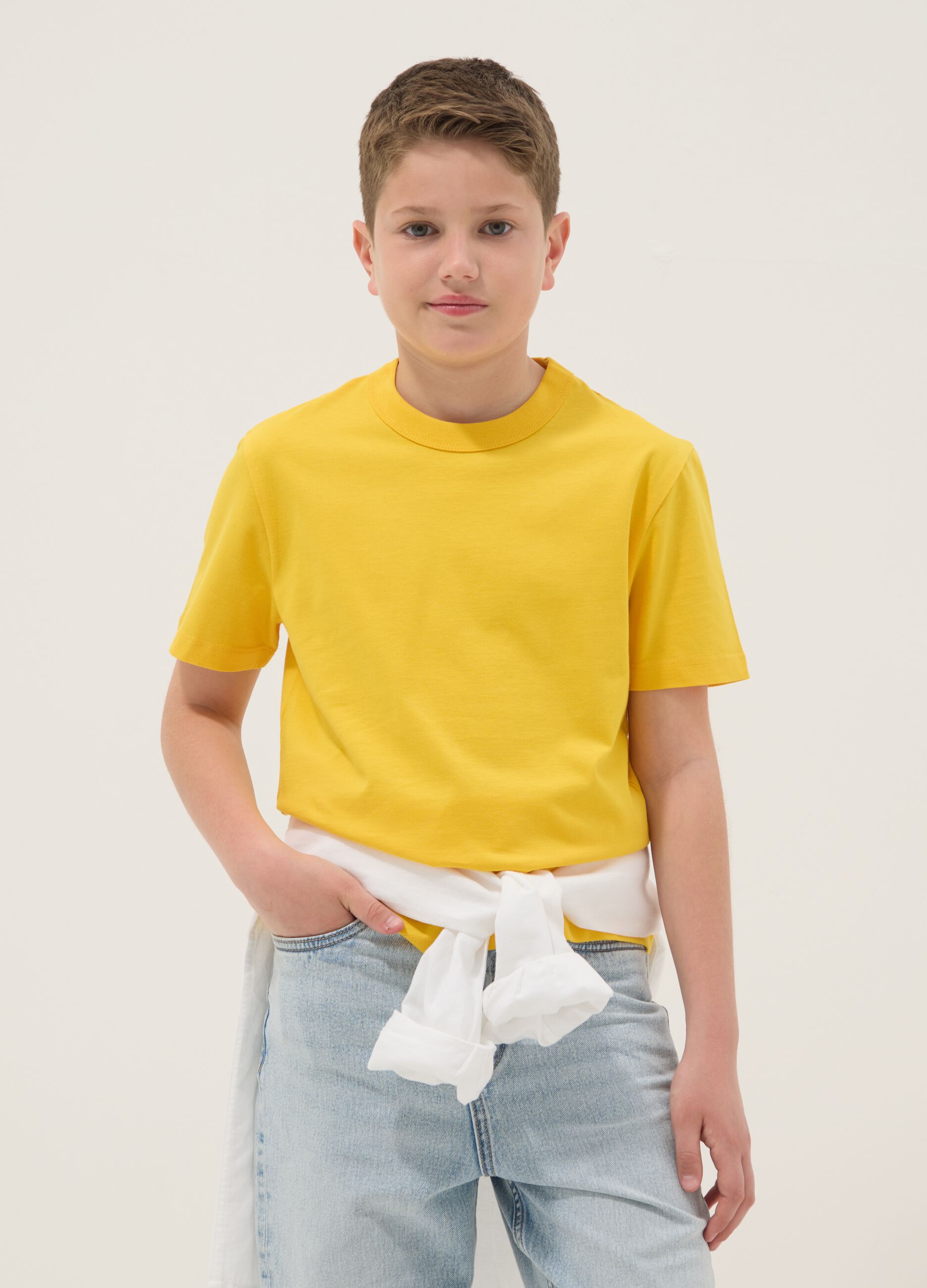 Yellow pure cotton boys&rsquo; regular fit T-shirt