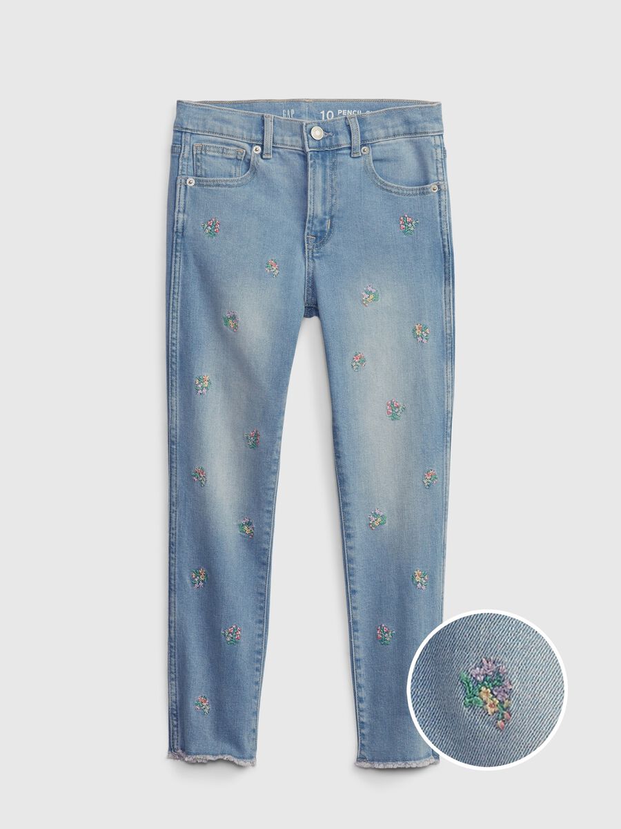 Jeans slim fit con ricamo fiori_0