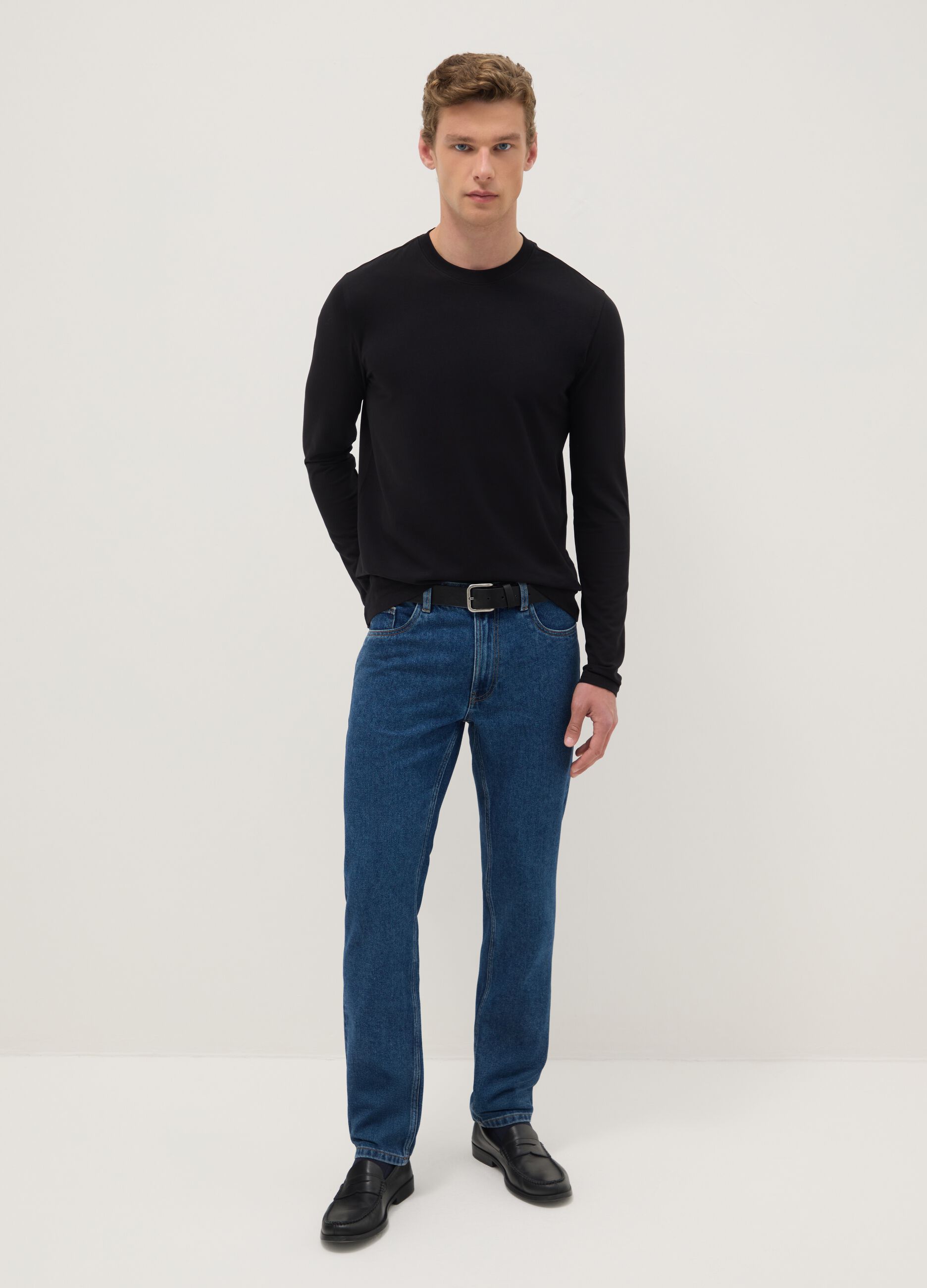 Blue Cotton Blend Slim Fit Jeans