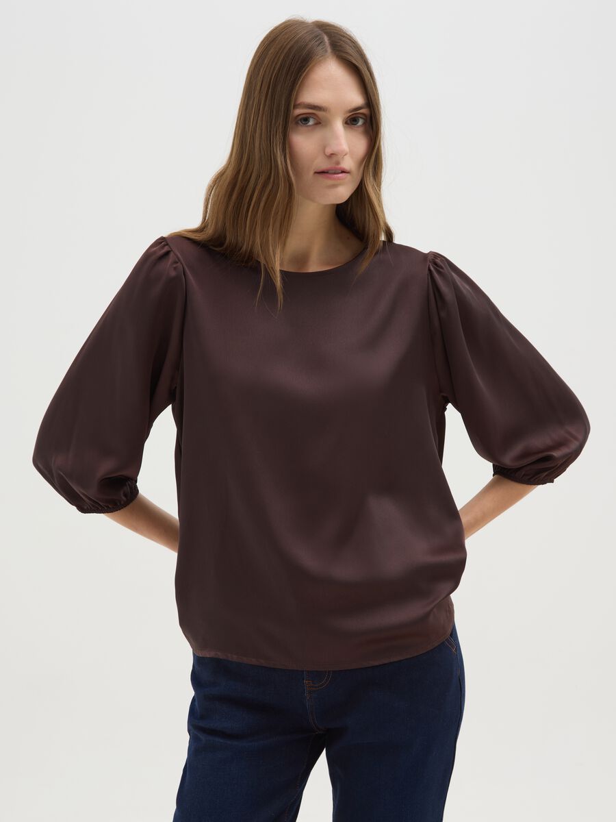 Blusa marrone a maniche lunghe regular fit_0