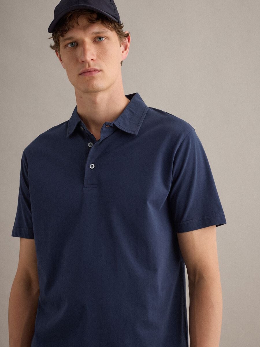 Polo blu a maniche corte in puro cotone regular fit_2