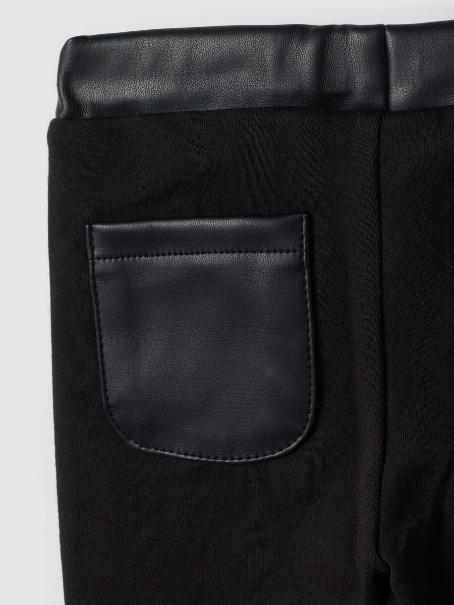 Black slim-fit treggings with elasticated waistband for baby girls_3