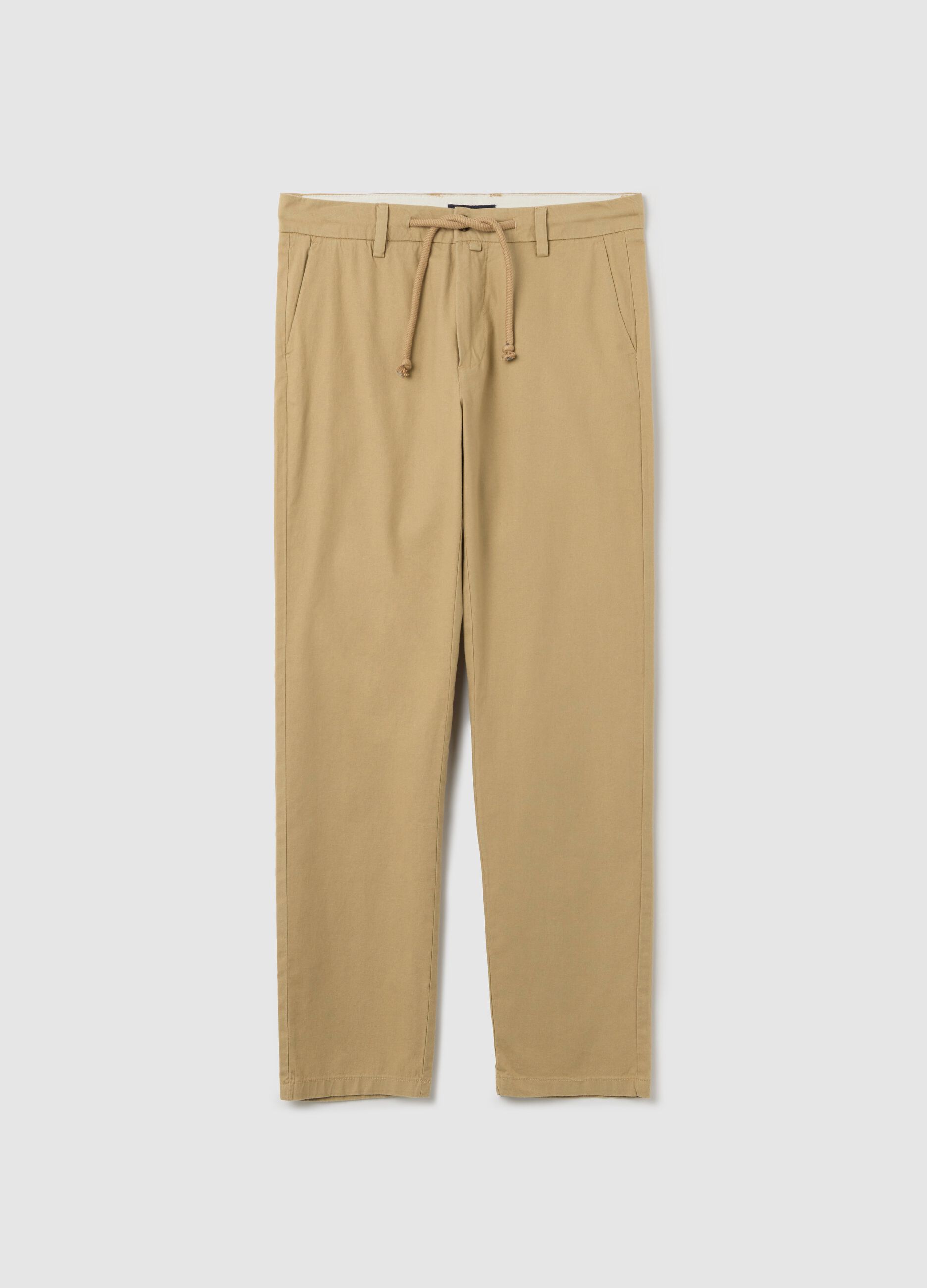 Beige chino trousers in linen and cotton