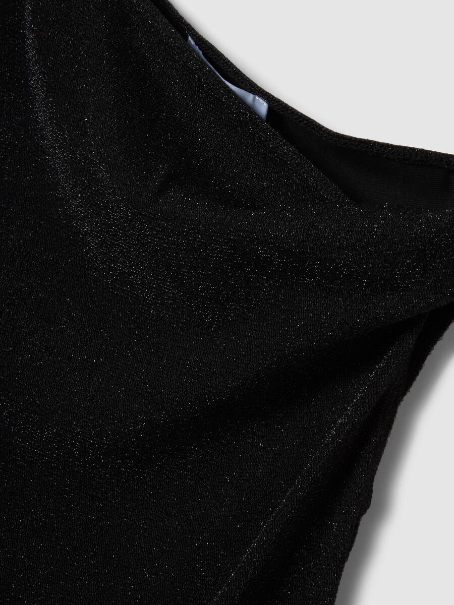 Black viscose blend slim fit T-shirt with Madonna neckline_5