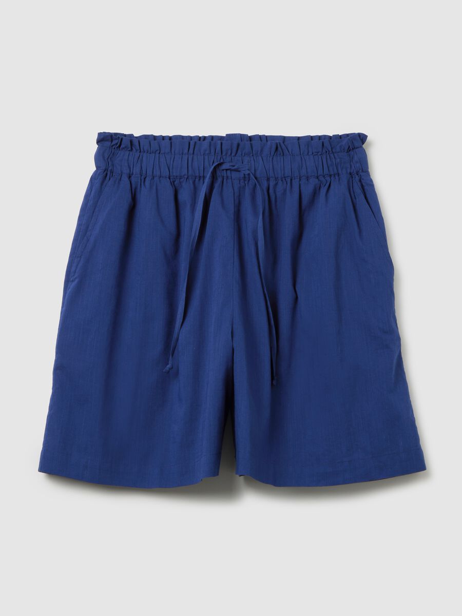 Women's blue pure cotton shorts with regular fit_4