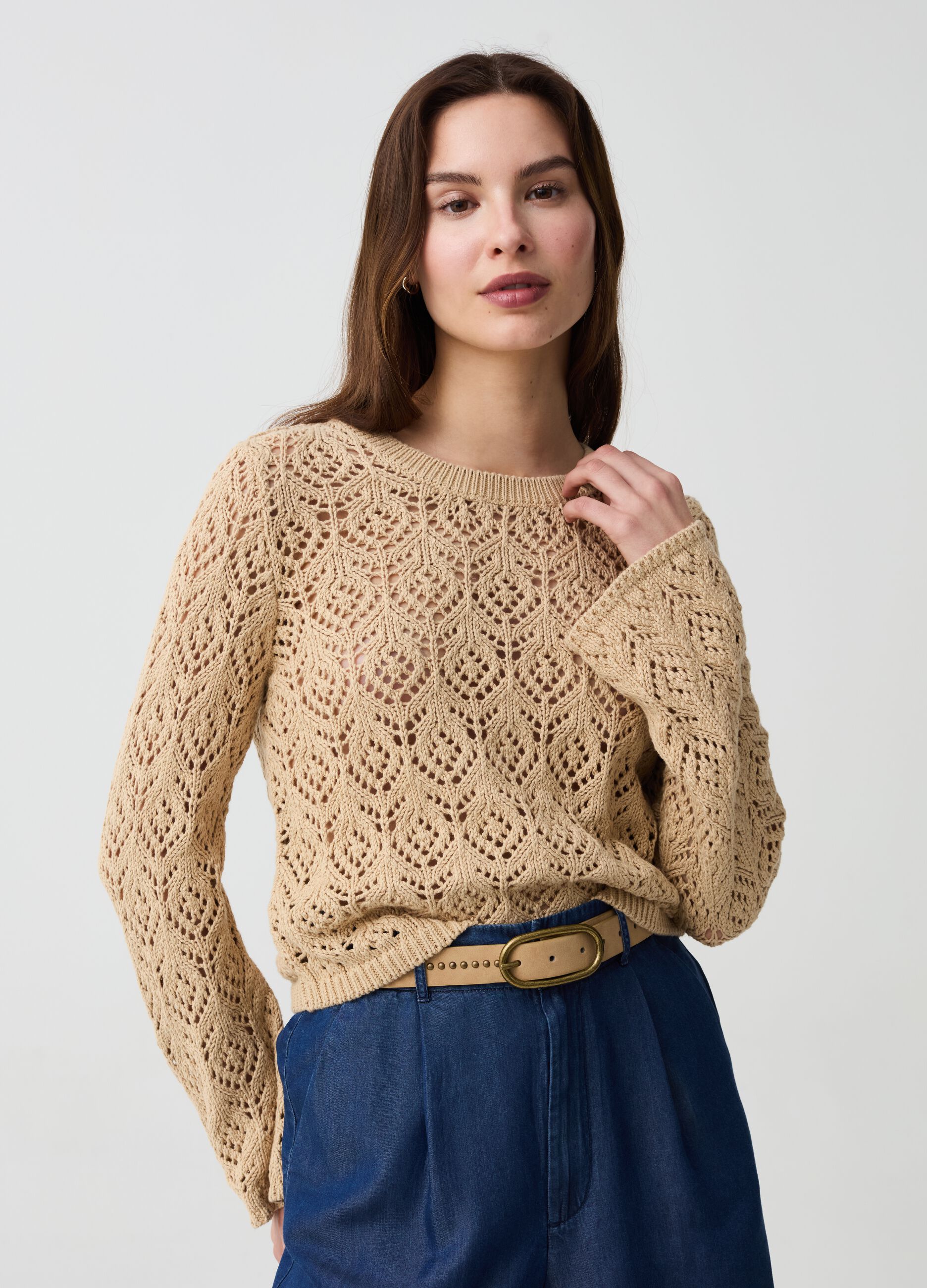Crochet top with long sleeves