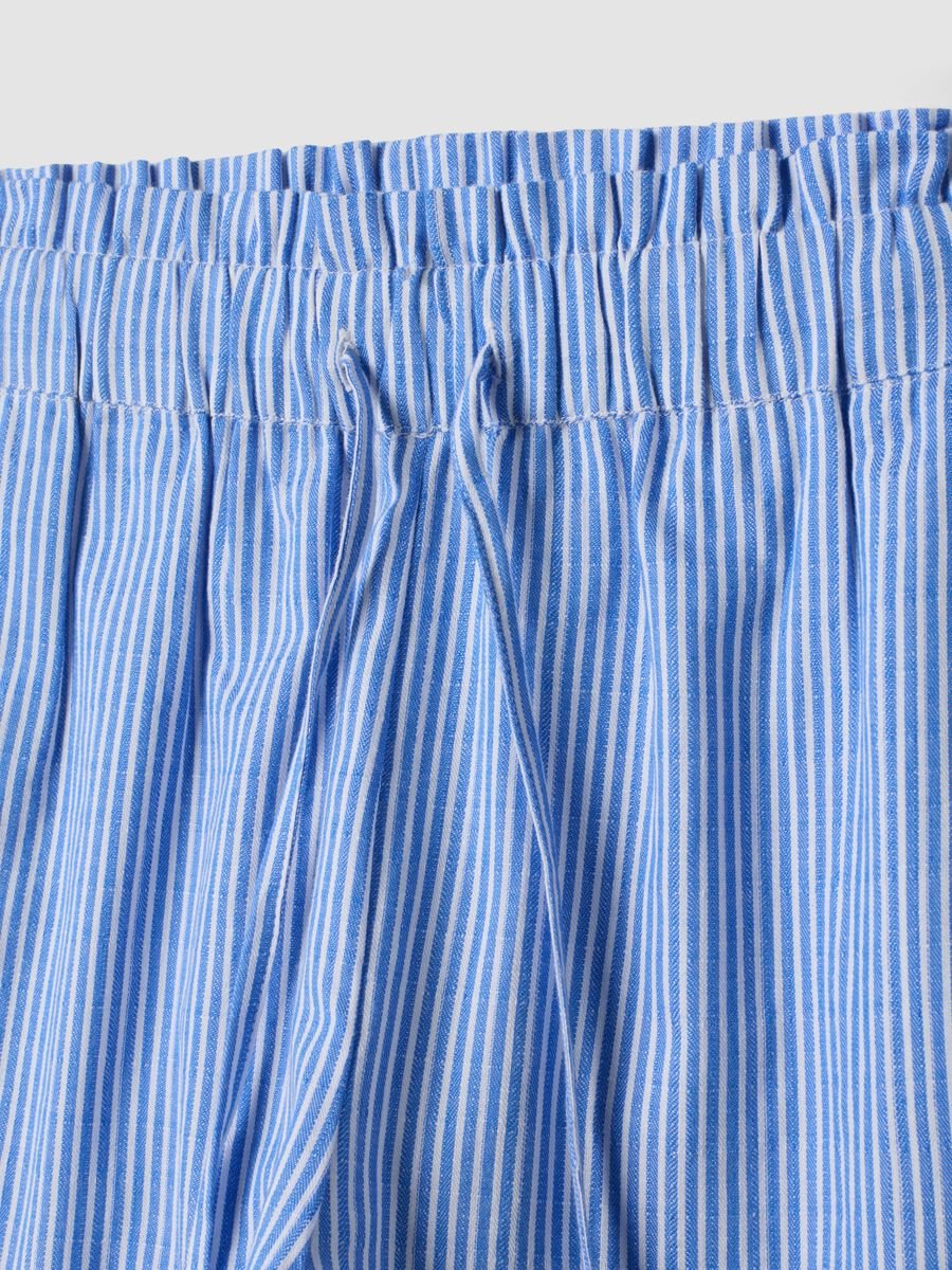 Shorts azzurri a righe in puro cotone_1