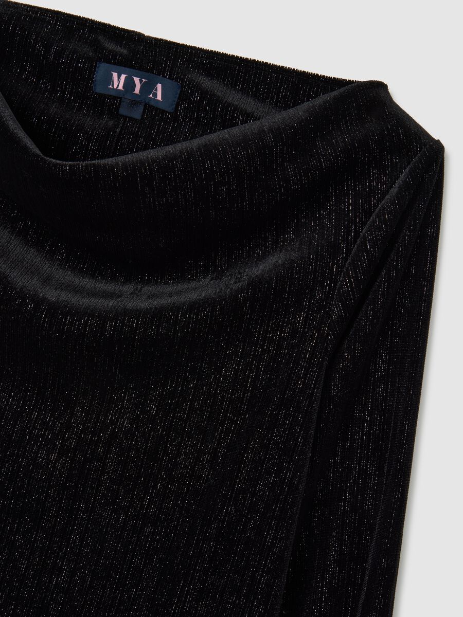 Black Velvet Long Dress Regular Fit with Boat Neckline_5