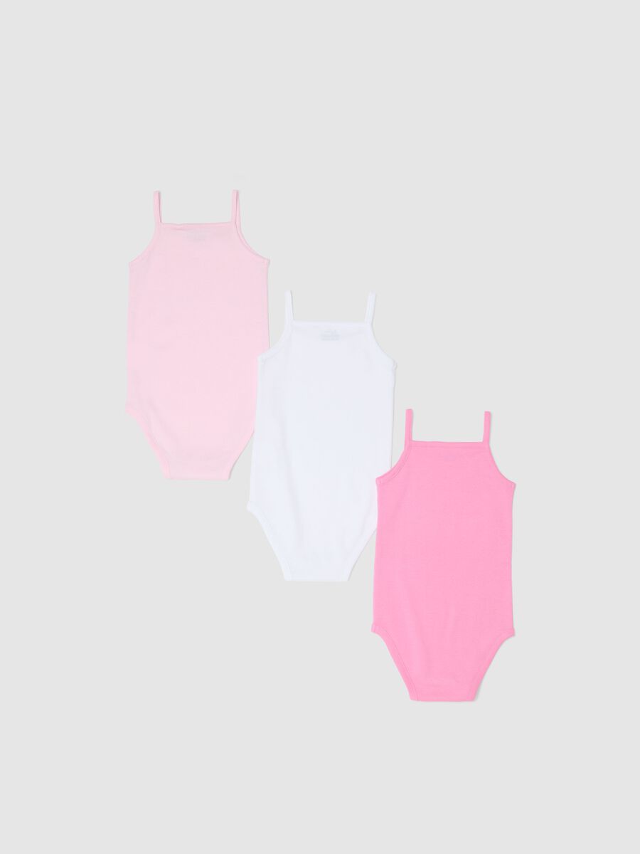 Tripack body in puro cotone multicolor da neonata con spalline sottili_1