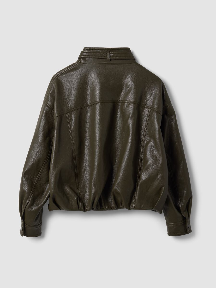 Giubbotto verde in misto viscosa con zip e cintura_2