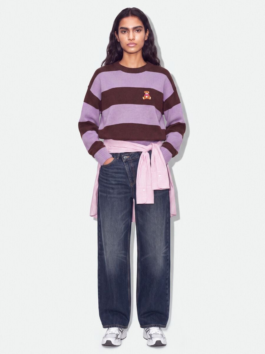 Multicoloured striped viscose-blend jumper with teddy bear embroidery, regular fit_1