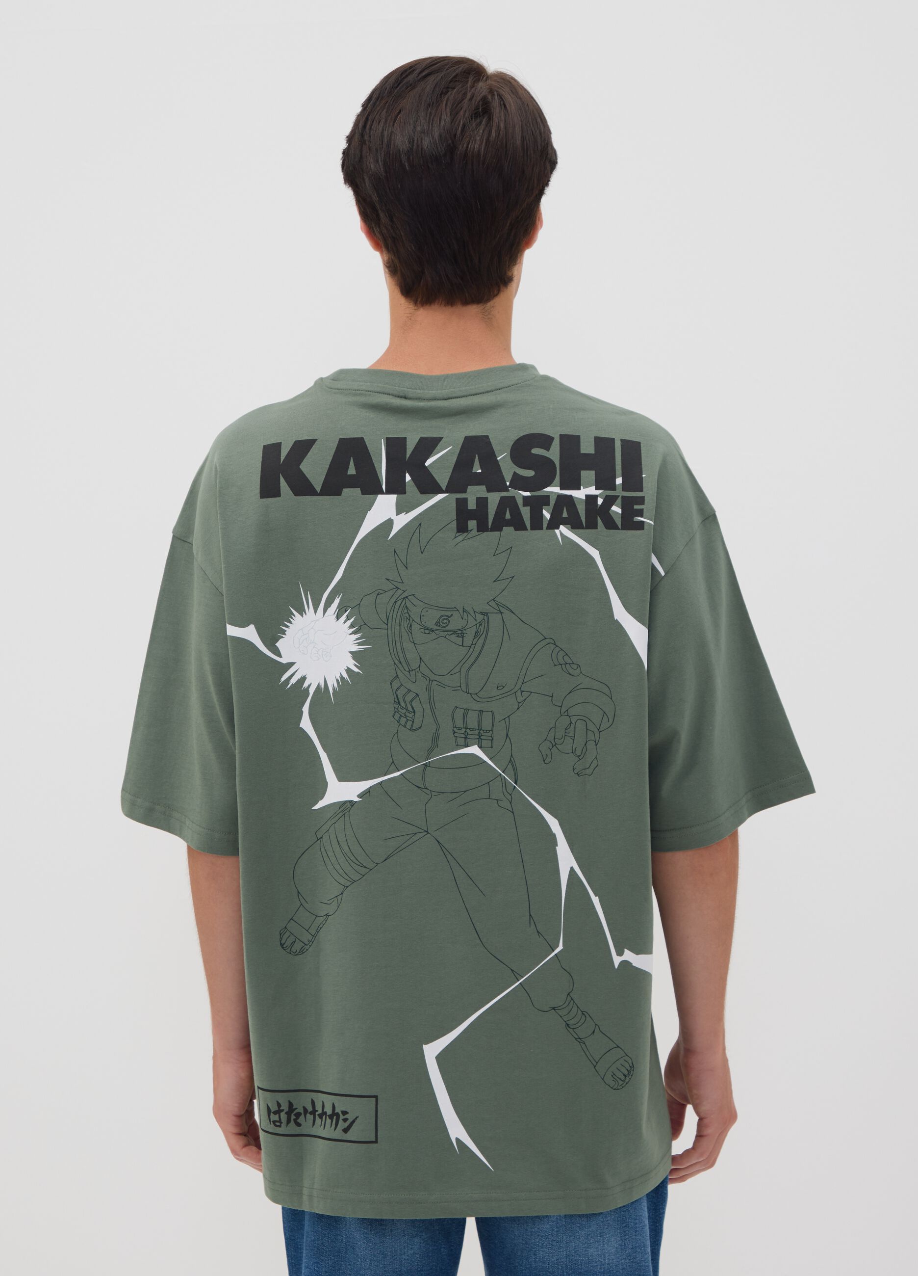 Green pure cotton T-shirt with Naruto print