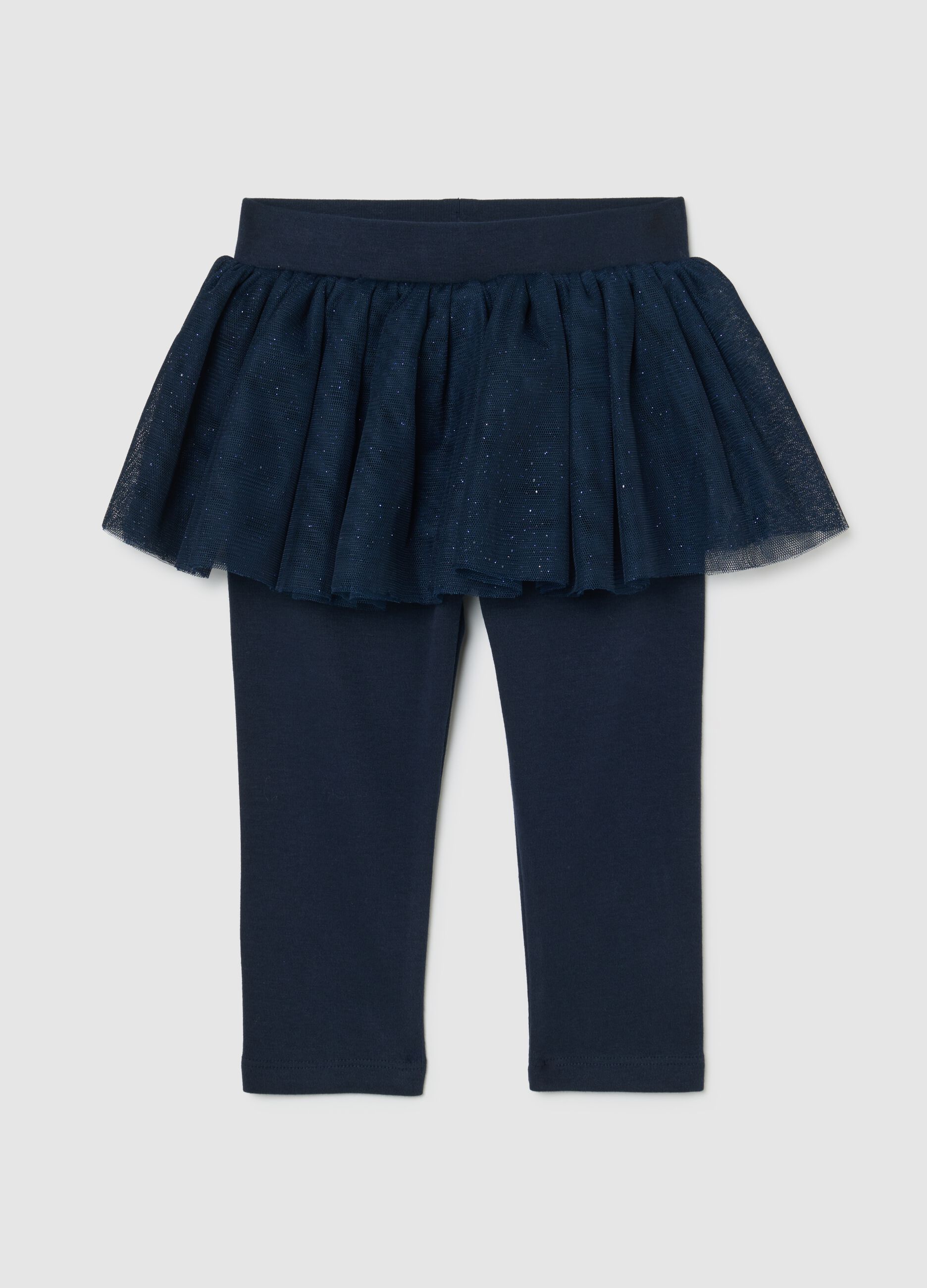 Girls' blue skirted leggings in cotton blend slim fit