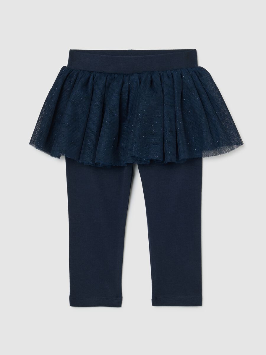 Leggings con gonna blu da bimba in misto cotone slim fit_0