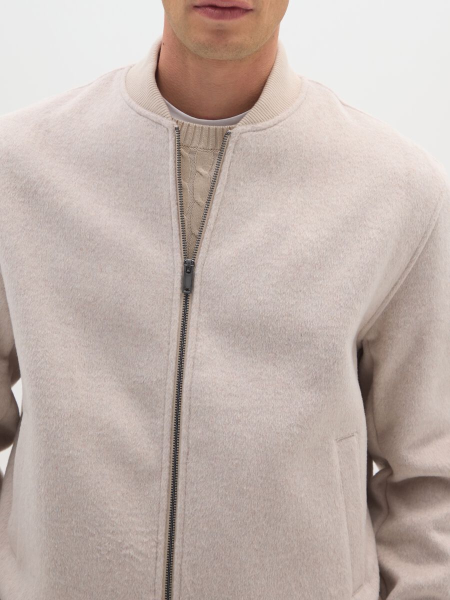 Bomber in misto lana beige regular fit con zip_3