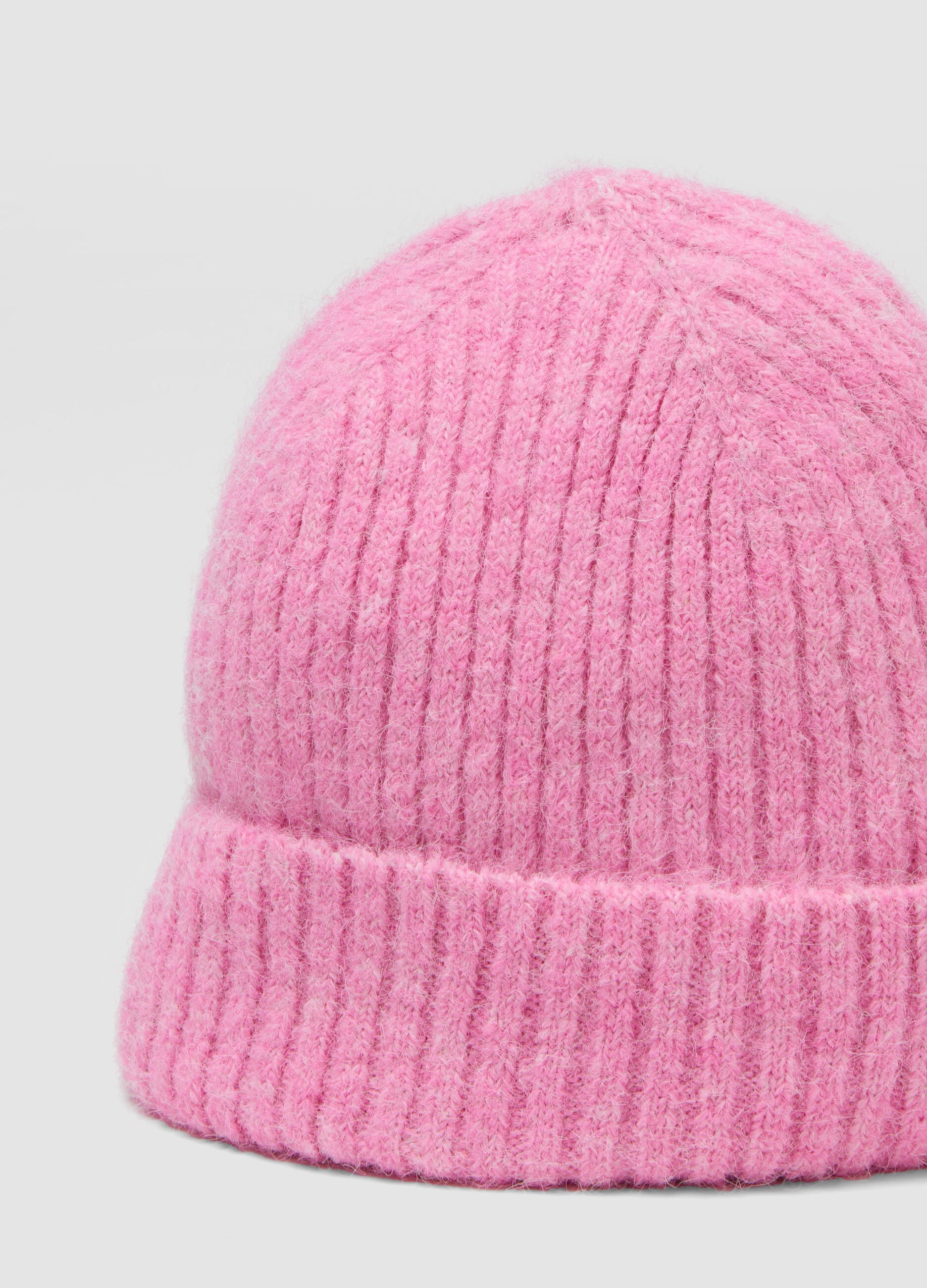 Pink ribbed stretch wool-blend hat