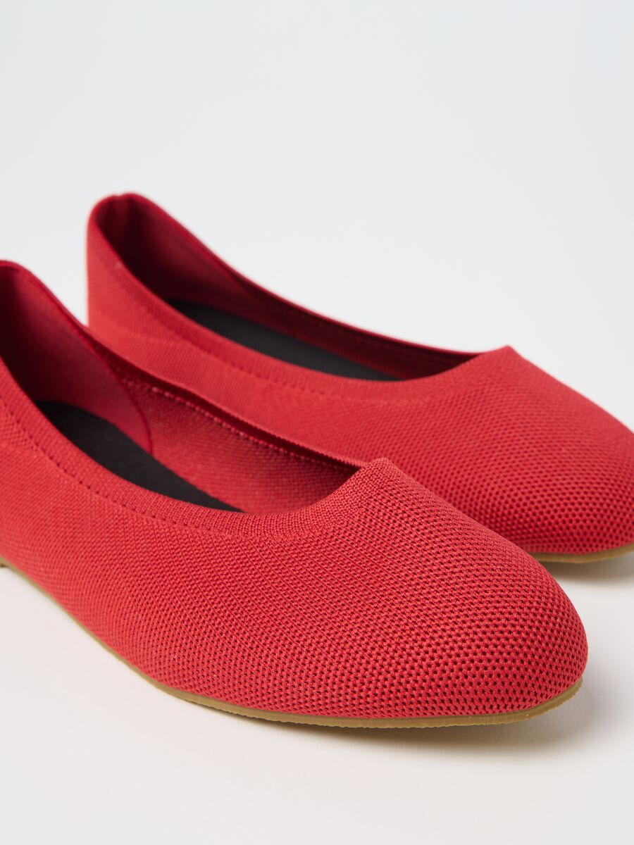 Ovs Red Mesh Fabric Ballet Flats_1