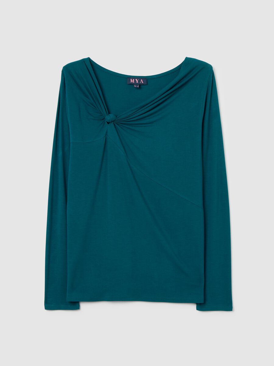 Green long-sleeved blouse in stretchy viscose_0