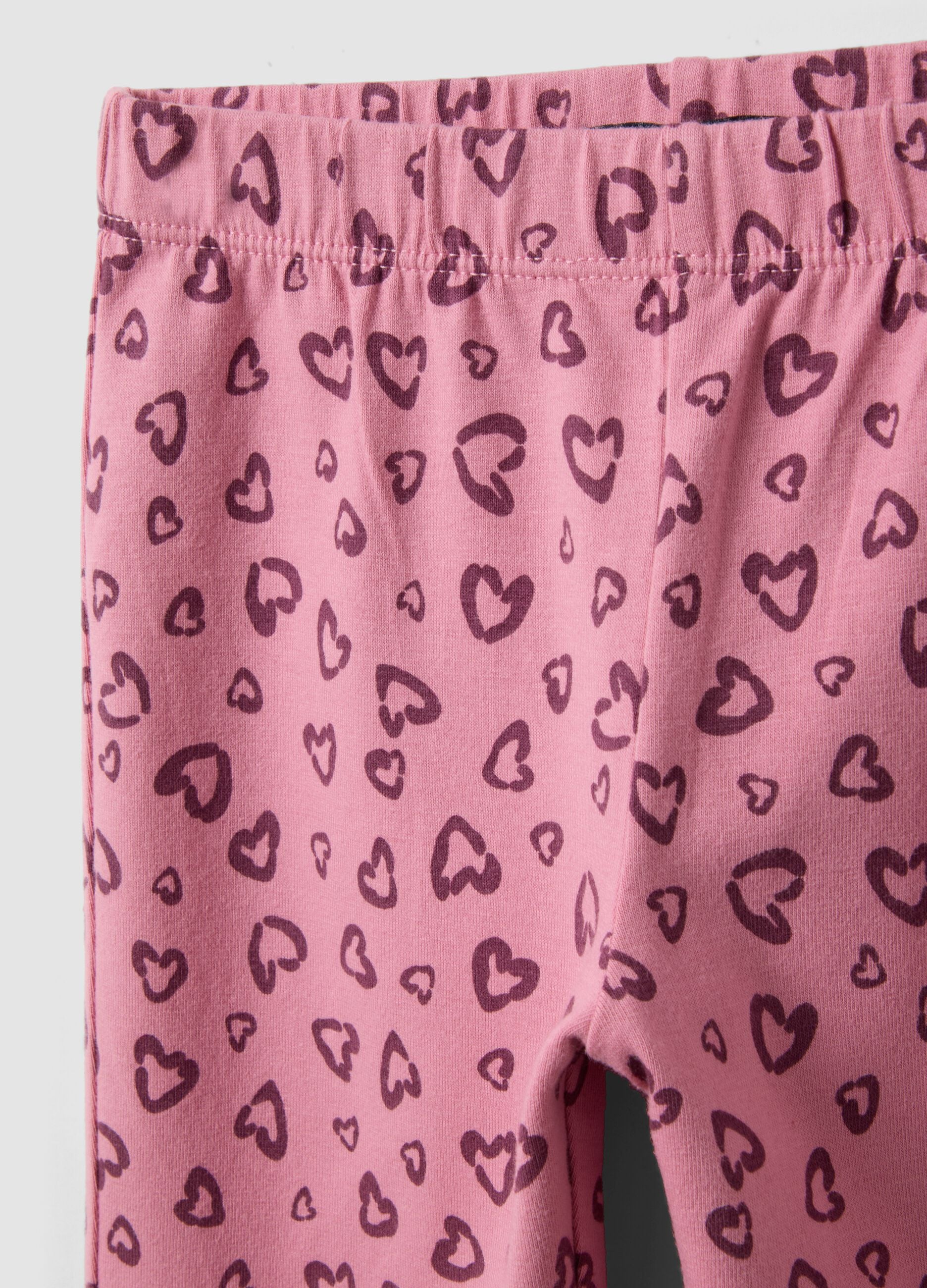 Girls&rsquo; pink organic cotton skinny leggings with heart print