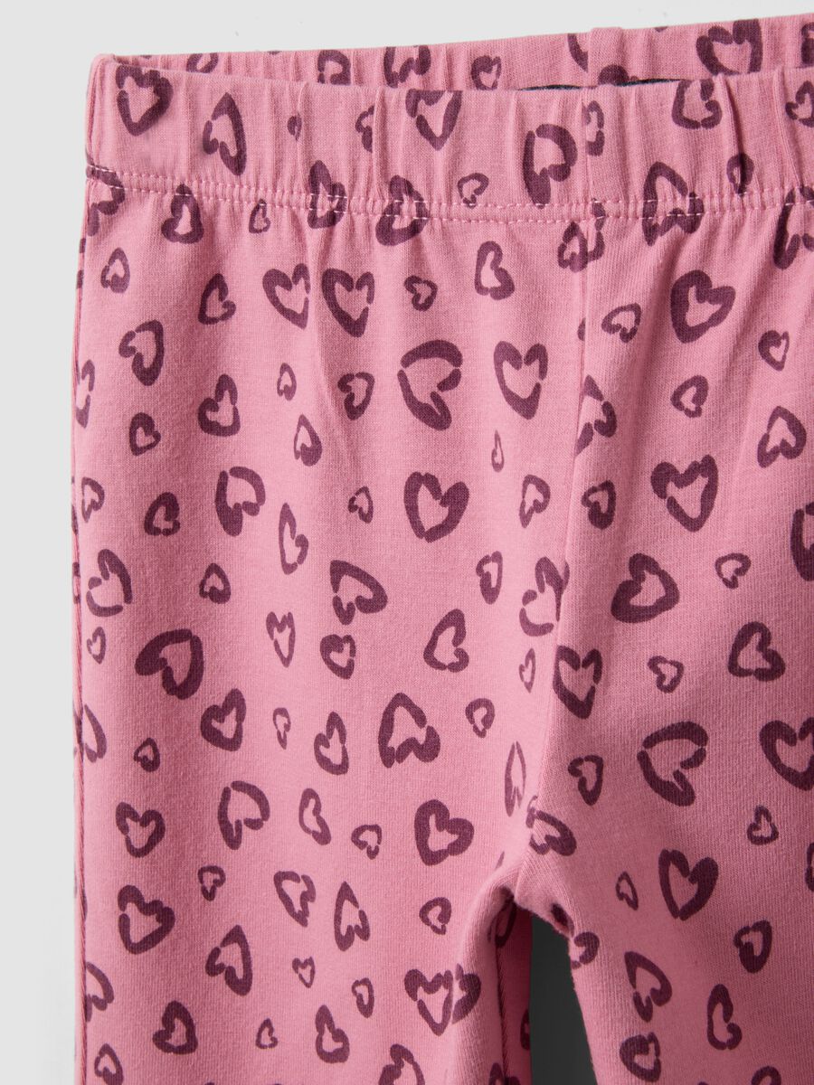 Girls&rsquo; pink organic cotton skinny leggings with heart print_2