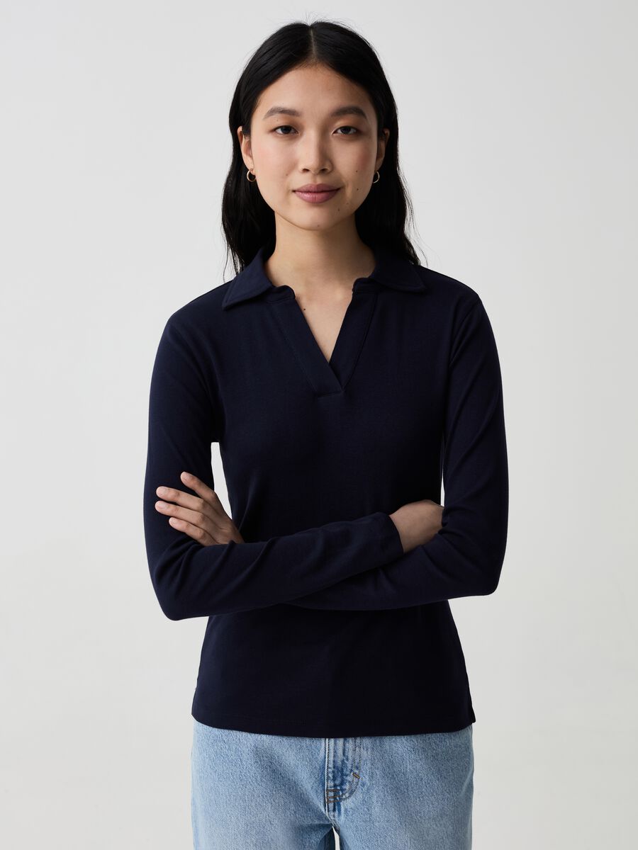 Long-sleeved T-shirt with polo neck_0