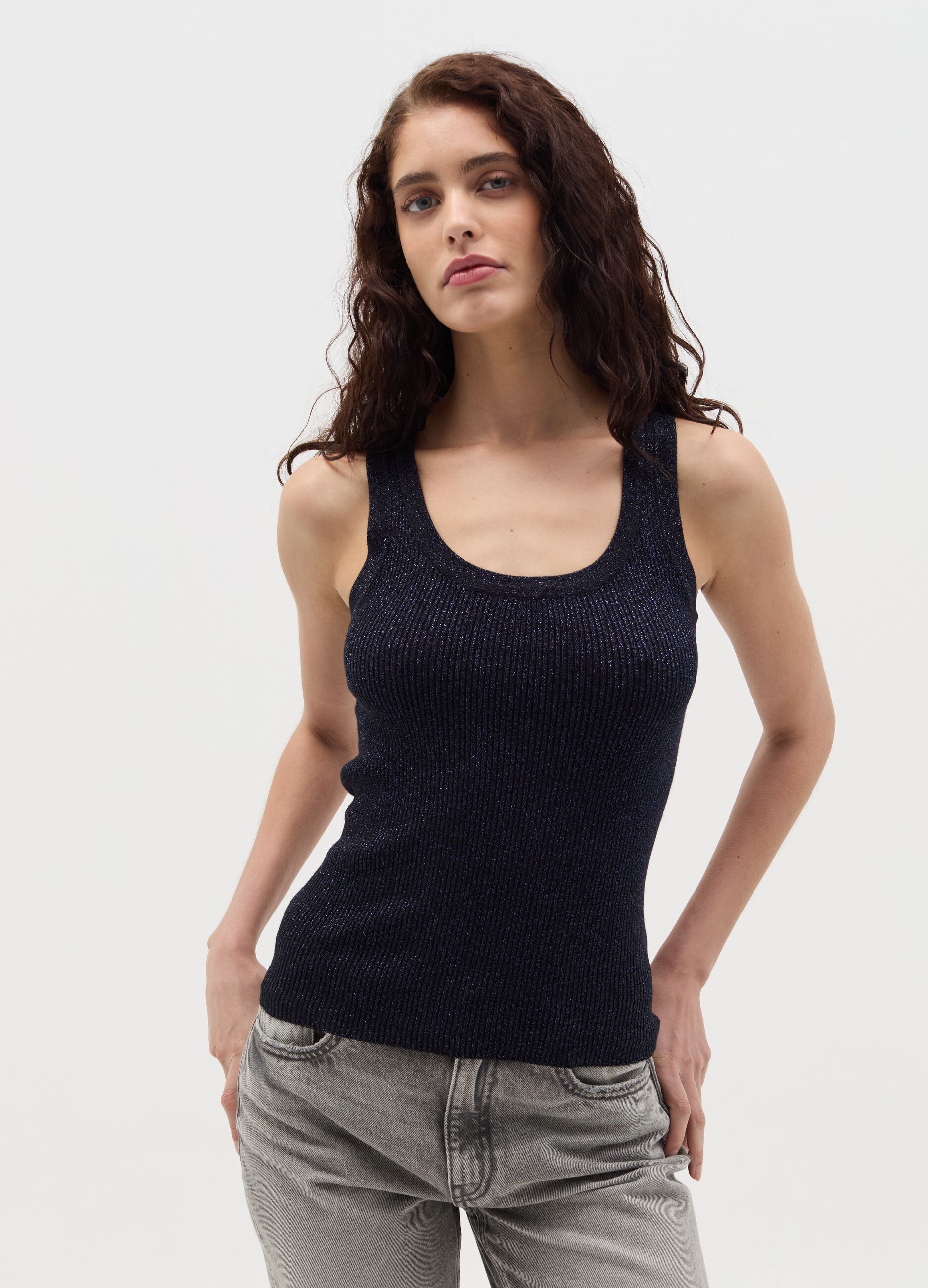 Ribbed lurex tank top