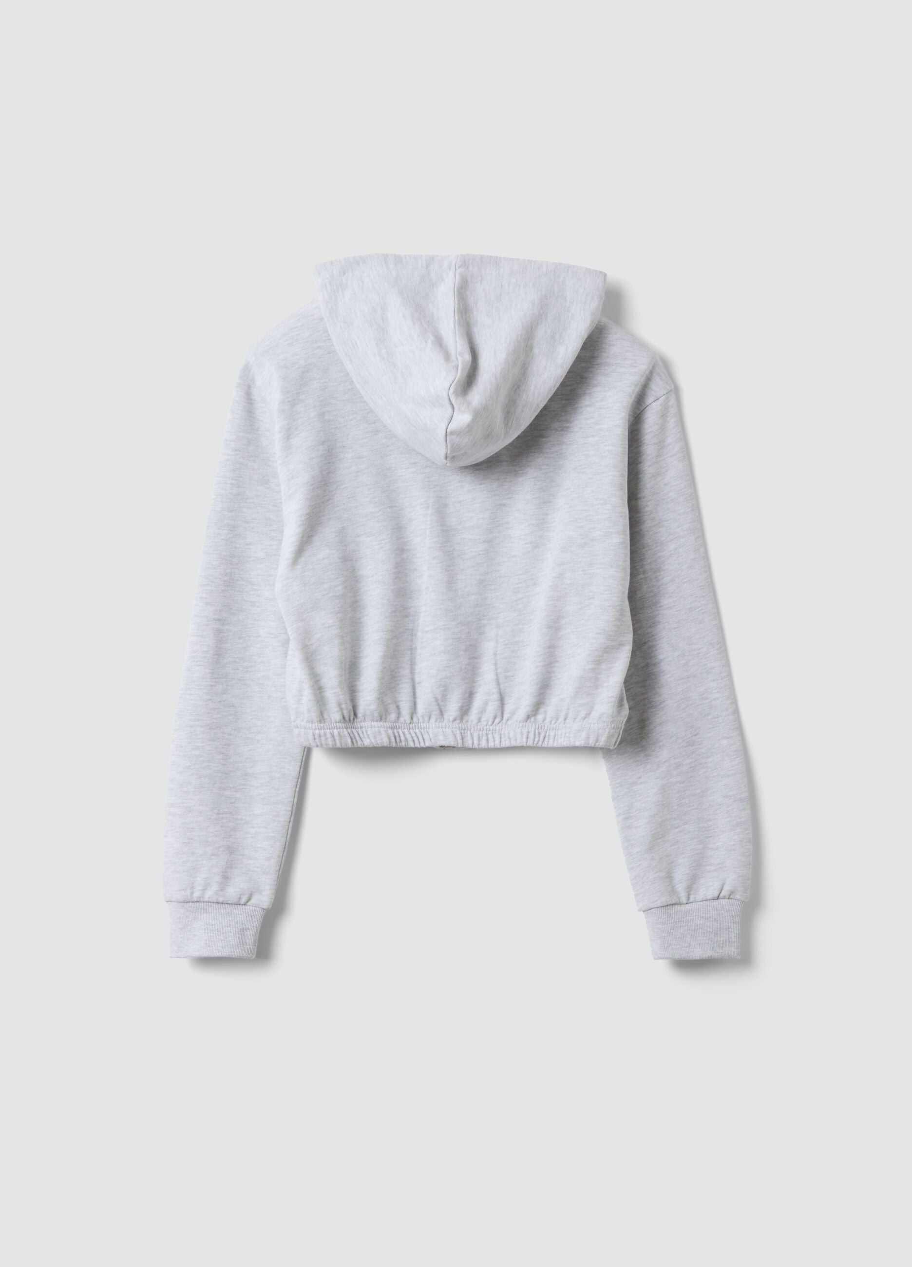 Girls&rsquo; short grey pure cotton hoodie with crew neck